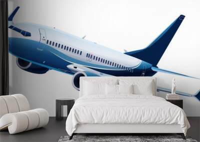 blue white jet plane taking off on white background Wall mural