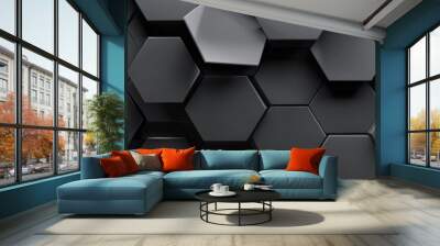 dark gray abstract background with hexagon pattern Wall mural