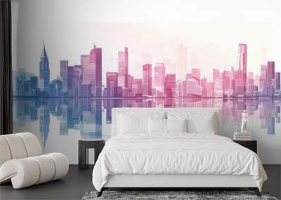 Modern City Skyline with Reflection in Water Wall mural