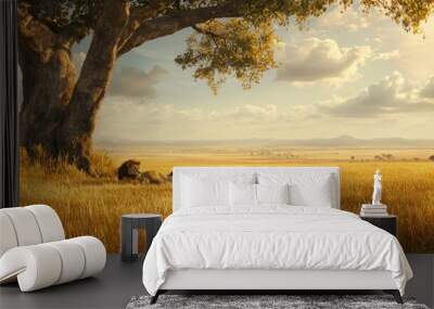 Two Lions Resting in the African Savanna Wall mural