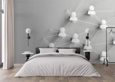 White Figures Connected by Strings on a Grey Background Wall mural