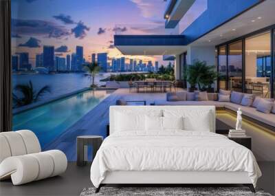 modern and minimalist outdoor patio with couches, long table Wall mural