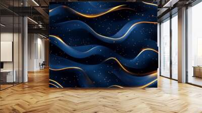 Abstract background with blue and gold glowing wavy lines pattern. Modern luxury minimal trendy shiny lines pattern. Vector illustration Wall mural