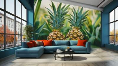 Close-up two pineapple fruits in pineapple farming Wall mural