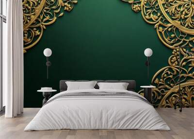 Luxury Islamic background with golden ornament border pattern and green color, ramadan background concept Wall mural