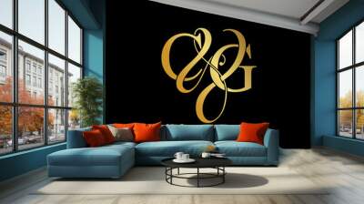 Initial letter C & G CG luxury art vector mark logo, gold color on black background. Wall mural