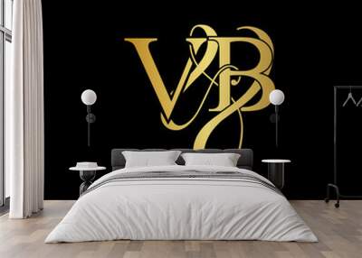 Initial letter V & B VB luxury art vector mark logo, gold color on black background. Wall mural