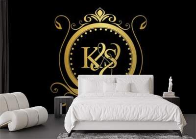 K & S / KS logo initial vector mark. Initial letter K and S KS logo luxury vector mark, gold color elegant classical symmetric curves decor. Wall mural