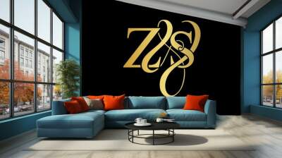 Z & S ZS logo initial vector mark. Initial letter Z & S ZS luxury art vector mark logo, gold color on black background. Wall mural