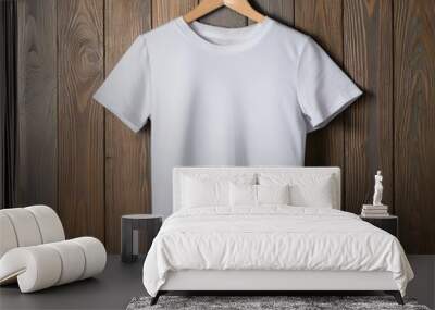 blank white t-shirt mockup on wood floor with hanger Wall mural