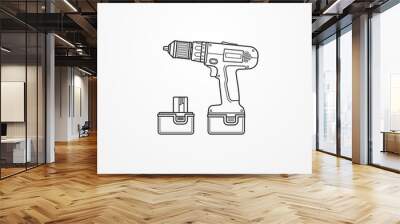 Electric cordless drill with battery outline vector image Wall mural