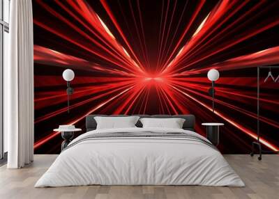 red rays symmetric futuristic burst laser abstract cool speed pattern with black background banner Wall mural