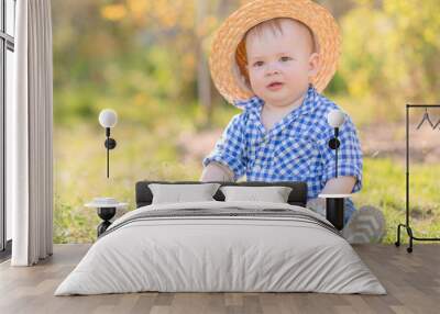 portrait of a Little boy playing in summer nature Wall mural