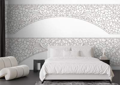 A set of contour illustrations in the style of stained glass with floral ornaments, designs for arches Wall mural