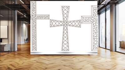 the illustrations in the stained glass style with a contoured christian crosses,dark outlines on whi Wall mural