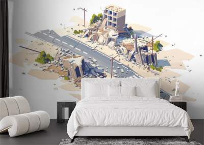 Aerial view of destroyed urban area isolated vector style Wall mural