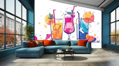 Brightly colored cocktails at a summer party isolated vector style Wall mural