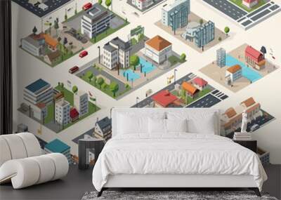 Cities mock up isometric vector set isolated Wall mural