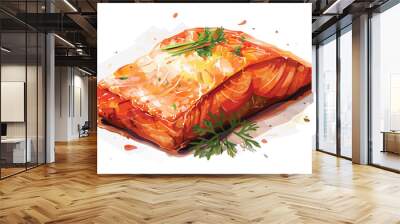 close juicy piece fresh salmon grill stock image isolated vector style Wall mural