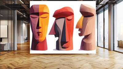 face modern abstract decor sculpture set isolated Wall mural