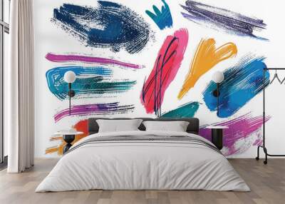 Hand draw colorful grunge scribble shapes isolated Wall mural