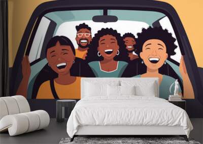 happy people in car vector flat minimalistic isolated illustration Wall mural