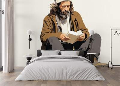 homeless man with book vector flat minimalistic isolated illustration Wall mural