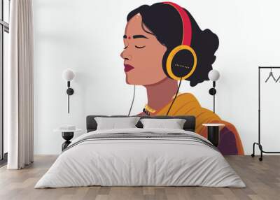 indian woman listening music stock image isolated vector style Wall mural