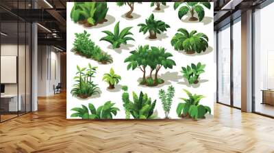 Jungle vegetation set isometric vector flat isolated illustration Wall mural