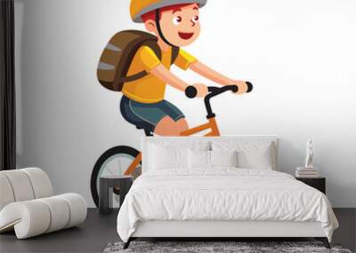 kid boy riding bicycle vector flat minimalistic isolated illustration Wall mural