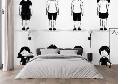 kids body black white drawing emotions vector isolated illustration Wall mural