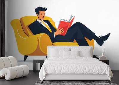 man in business suit with book in pajamas relaxes on isolated vector style Wall mural