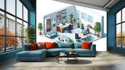 office interior isometric vector flat isolated illustration Wall mural