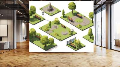 Park set isometric vector flat minimalistic isolated illustration Wall mural