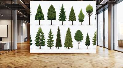 pine trees set vector flat minimalistic isolated illustration Wall mural