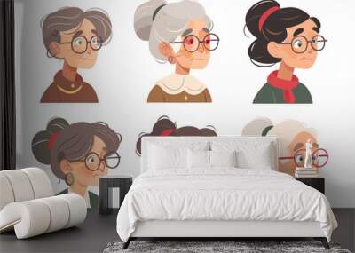 Portrait of old women with Different Hair set isolated Wall mural