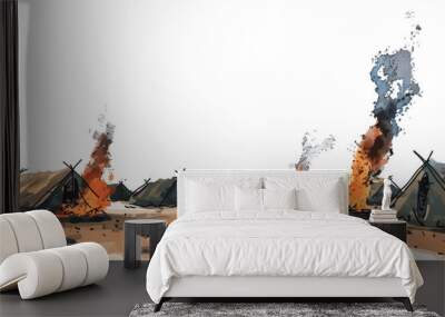 Refugee Camp on fire isolated Wall mural