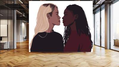 romantic gay women interracial couple stock image isolated vector style Wall mural