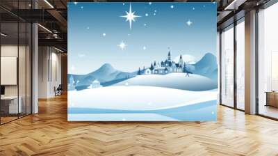 snowy landscape with ice castle vector simple 3d isolated illustration Wall mural