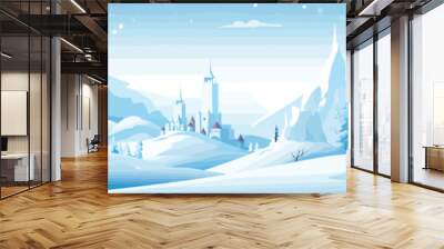 snowy landscape with ice castle vector simple 3d isolated illustration Wall mural