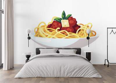 spaghetti with bolognese sauce isolated vector style Wall mural