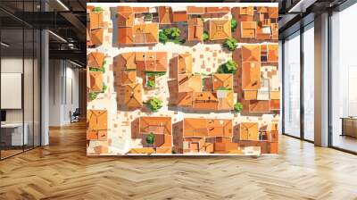 top view aerial shot of village isolated vector style Wall mural