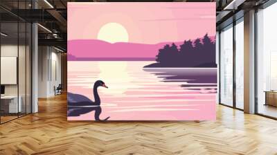 tranquil scene of swans on a lake at dawn vector isolated illustration Wall mural