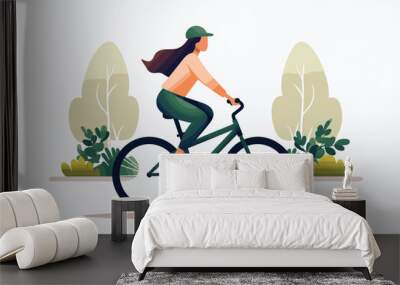 woman on bike vector flat minimalistic isolated illustration Wall mural