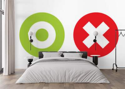 Flat o and x round shape icons, green circle and red cross Wall mural