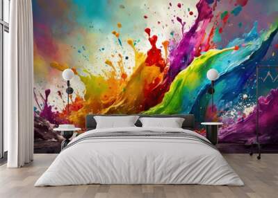 Colorful paint splash in the ground. Rainbow colors element design Wall mural