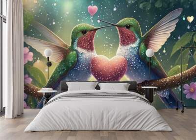 couple of birds on branch  Wall mural