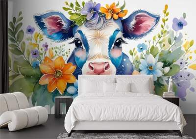 watercolor baby cow clipart for graphic resources Wall mural