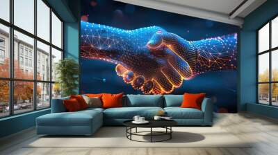 Blockchain technology agreement handshake business concept low poly  Wall mural