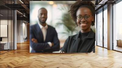 business black leader and woman with a smile in success with crossed arms in a light office Wall mural